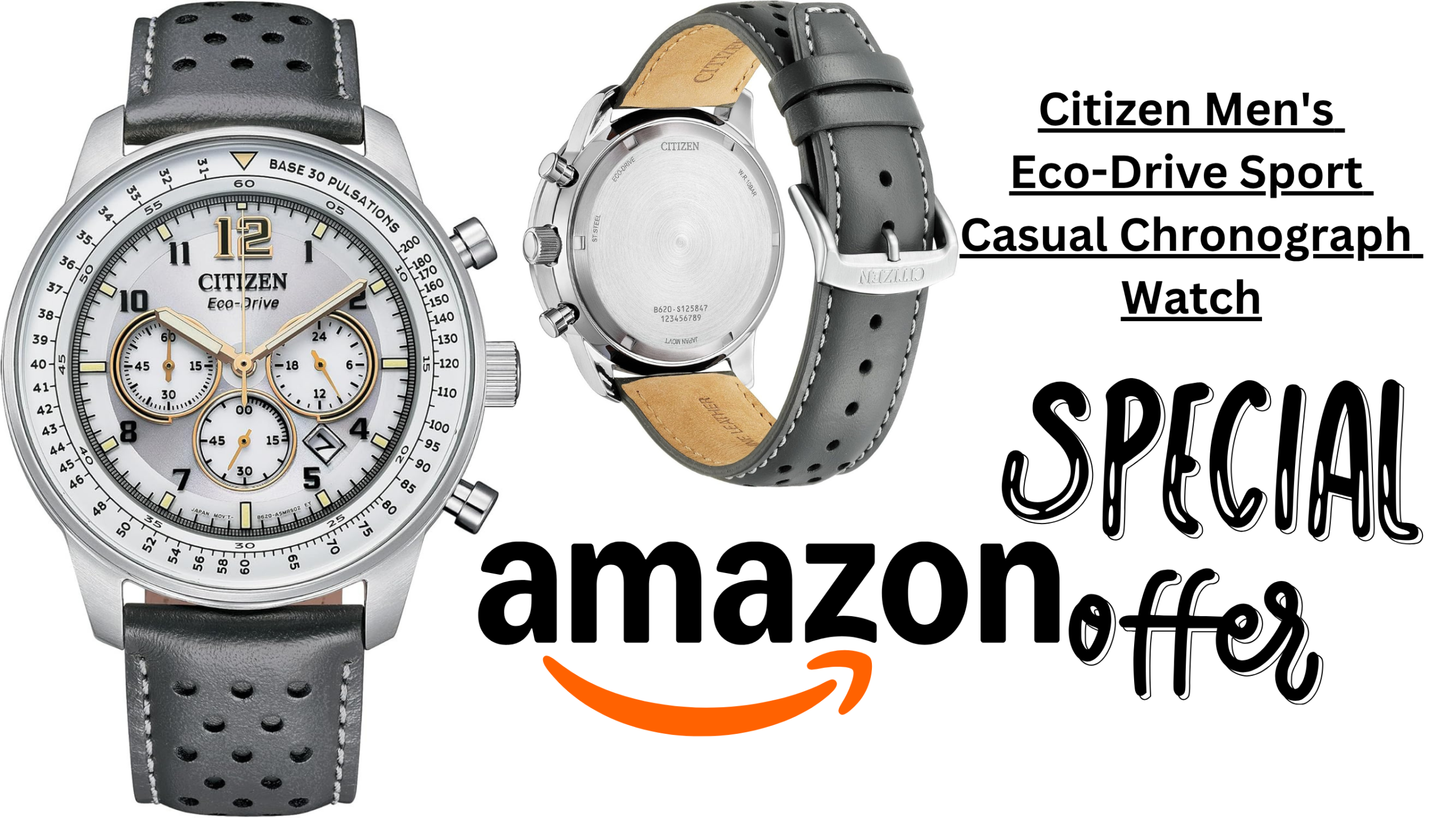 Citizen Eco-Drive Chronograph Leather Watch Silver-Tone on wrist showing silver dial and leather strap