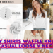 AURUZA Long Sleeve Shirts for Women Henley Shirts Waffle Knit Tops Casual Loose V Neck Tunic Tops Fall Outfits Waffle TShirt