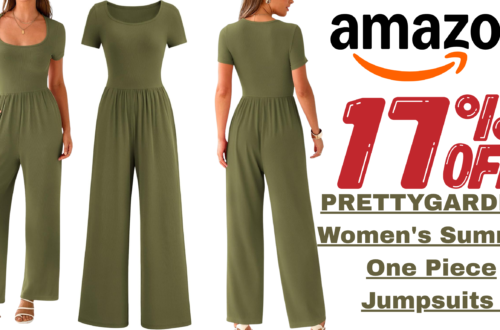 Woman wearing PRETTYGARDEN Women’s Jumpsuit with wide-leg casual summer style