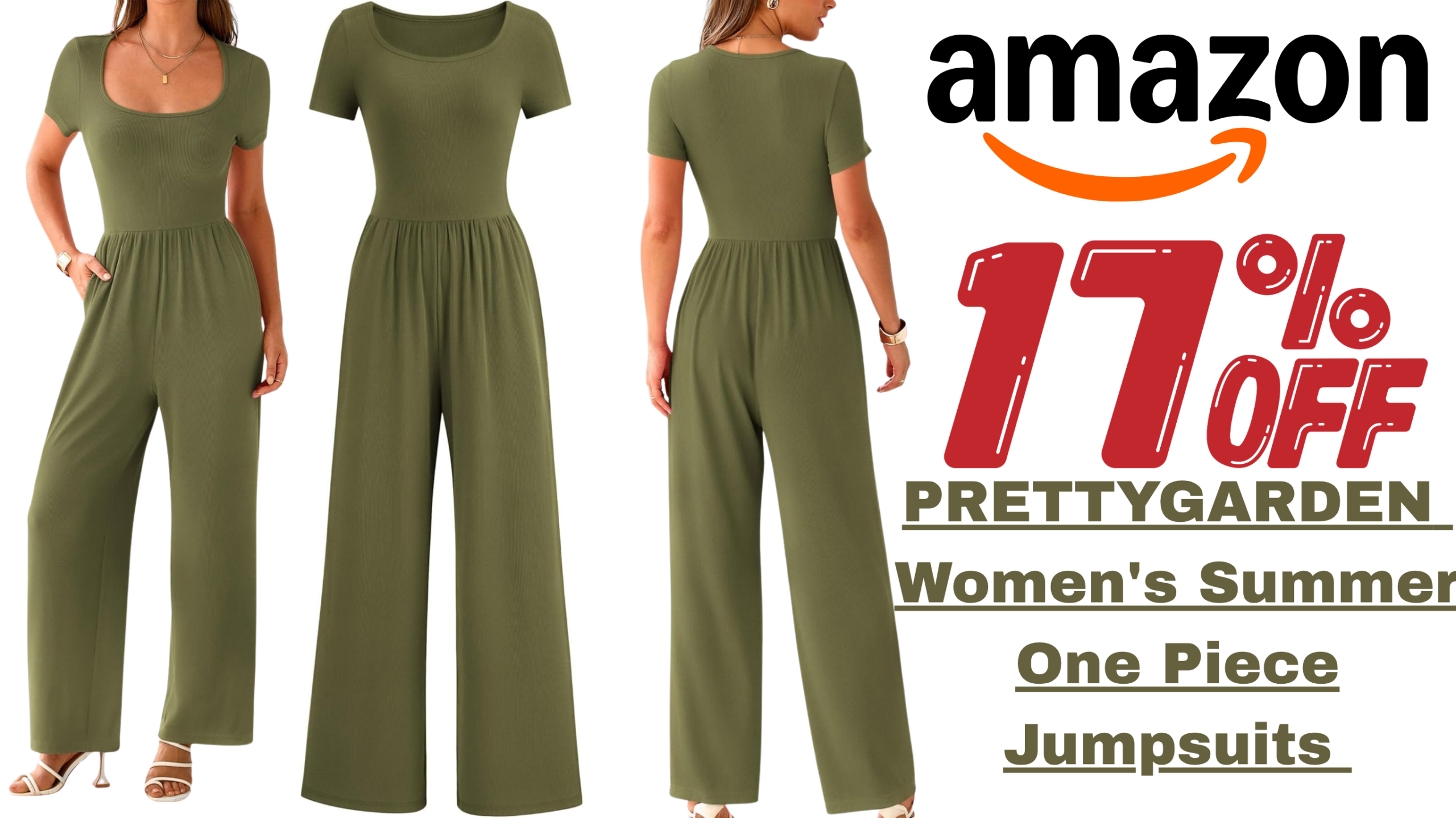 Woman wearing PRETTYGARDEN Women’s Jumpsuit with wide-leg casual summer style