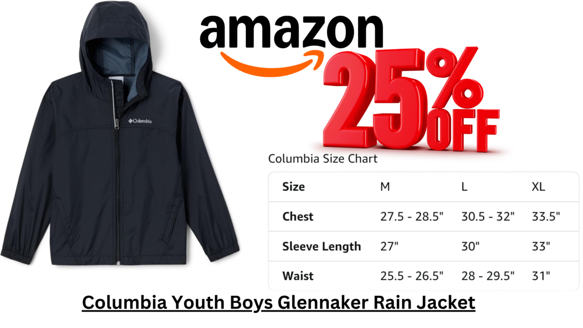 Columbia Youth Glennaker Rain Jacket black lightweight waterproof outdoor wear for kids