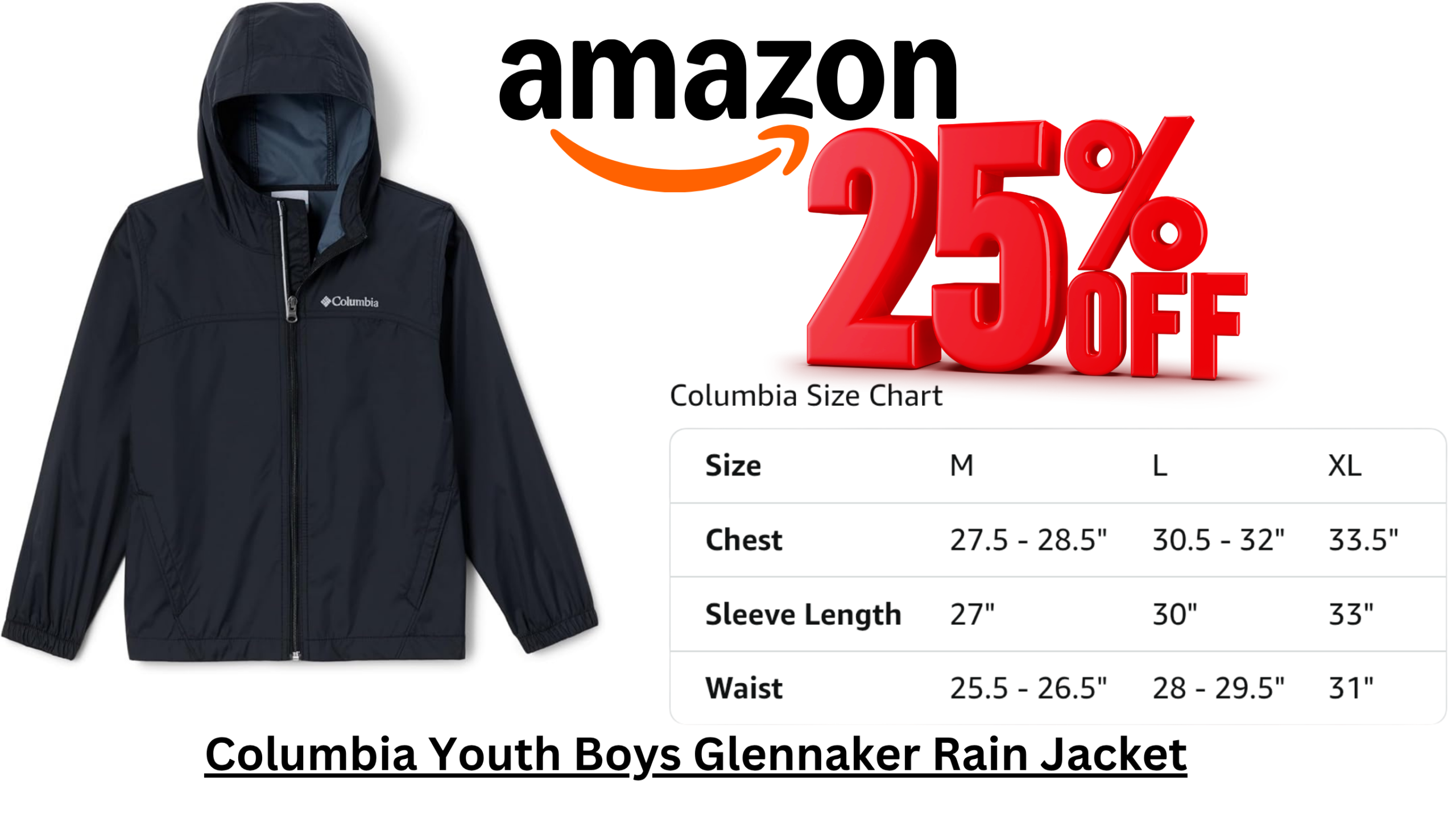 Columbia Youth Glennaker Rain Jacket black lightweight waterproof outdoor wear for kids