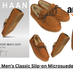 Cole Haan microsuede moccasin slippers designed for indoor comfort and luxury home wear for men in the USA.