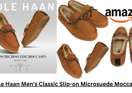 Cole Haan microsuede moccasin slippers designed for indoor comfort and luxury home wear for men in the USA.