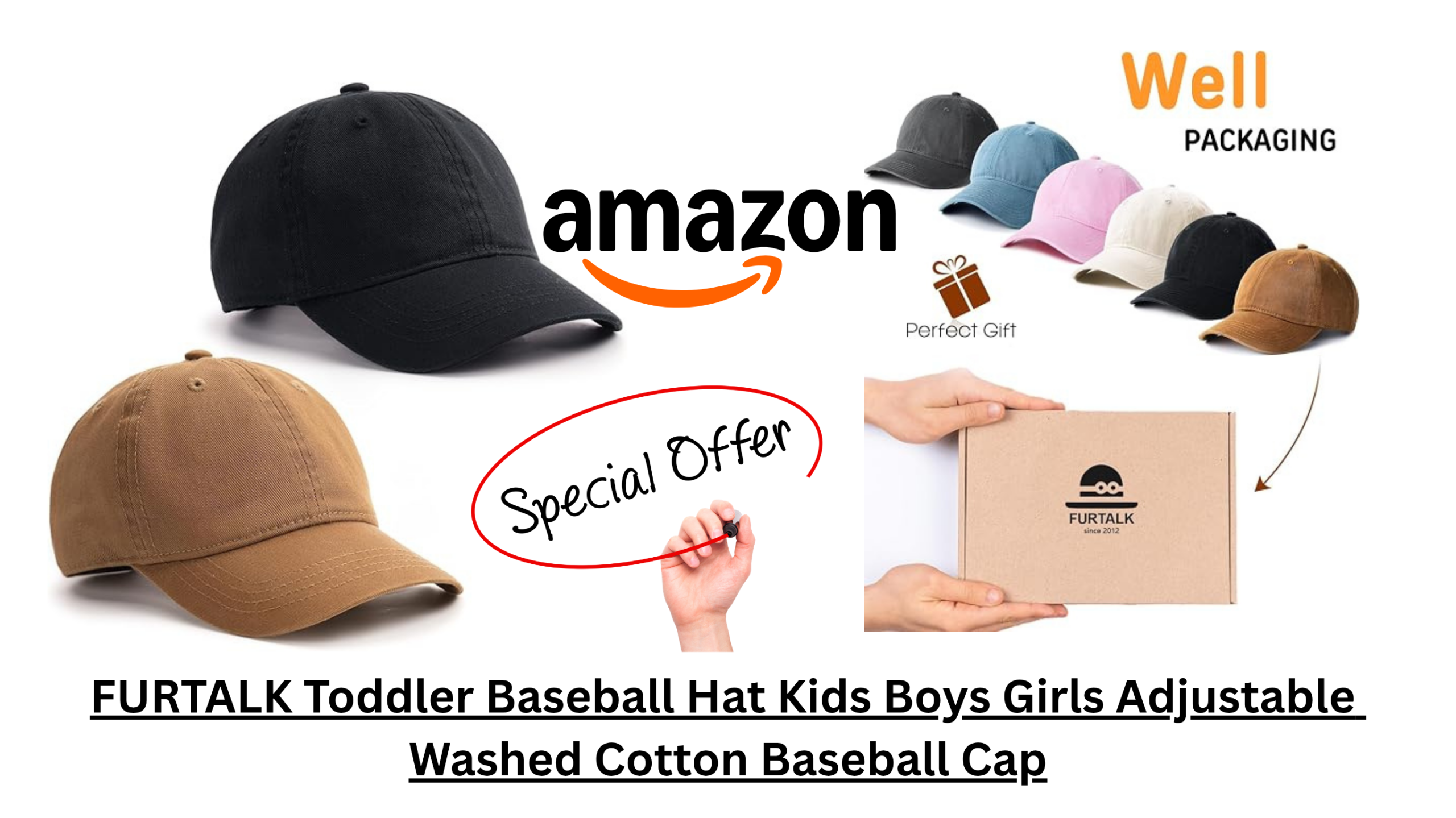FURTALK Toddler Baseball Cap for boys and girls with adjustable strap and sun protection for outdoor activities.