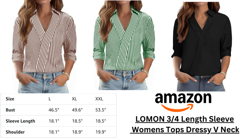 LOMON Fashion Blouses for Women featuring a stylish V-neck collared design perfect for business casual and everyday wear.