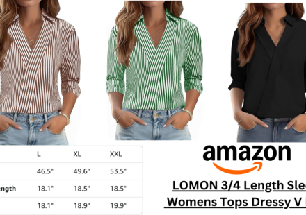 LOMON Fashion Blouses for Women featuring a stylish V-neck collared design perfect for business casual and everyday wear.