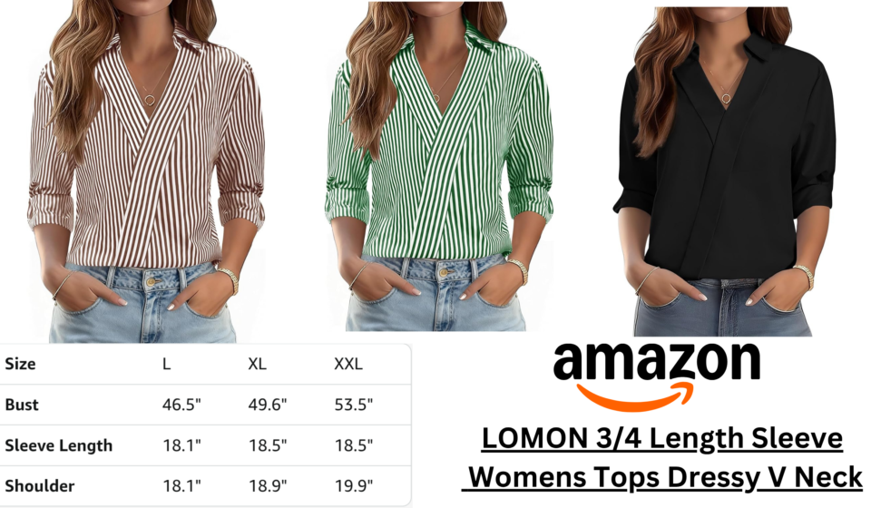 LOMON Fashion Blouses for Women featuring a stylish V-neck collared design perfect for business casual and everyday wear.