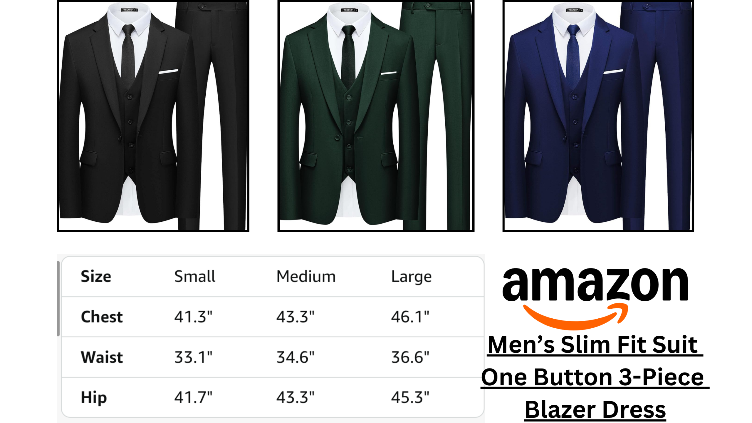 WULFUL 3 Piece Slim Fit Suit featuring a tailored blazer, matching vest, and dress pants for business and formal occasi