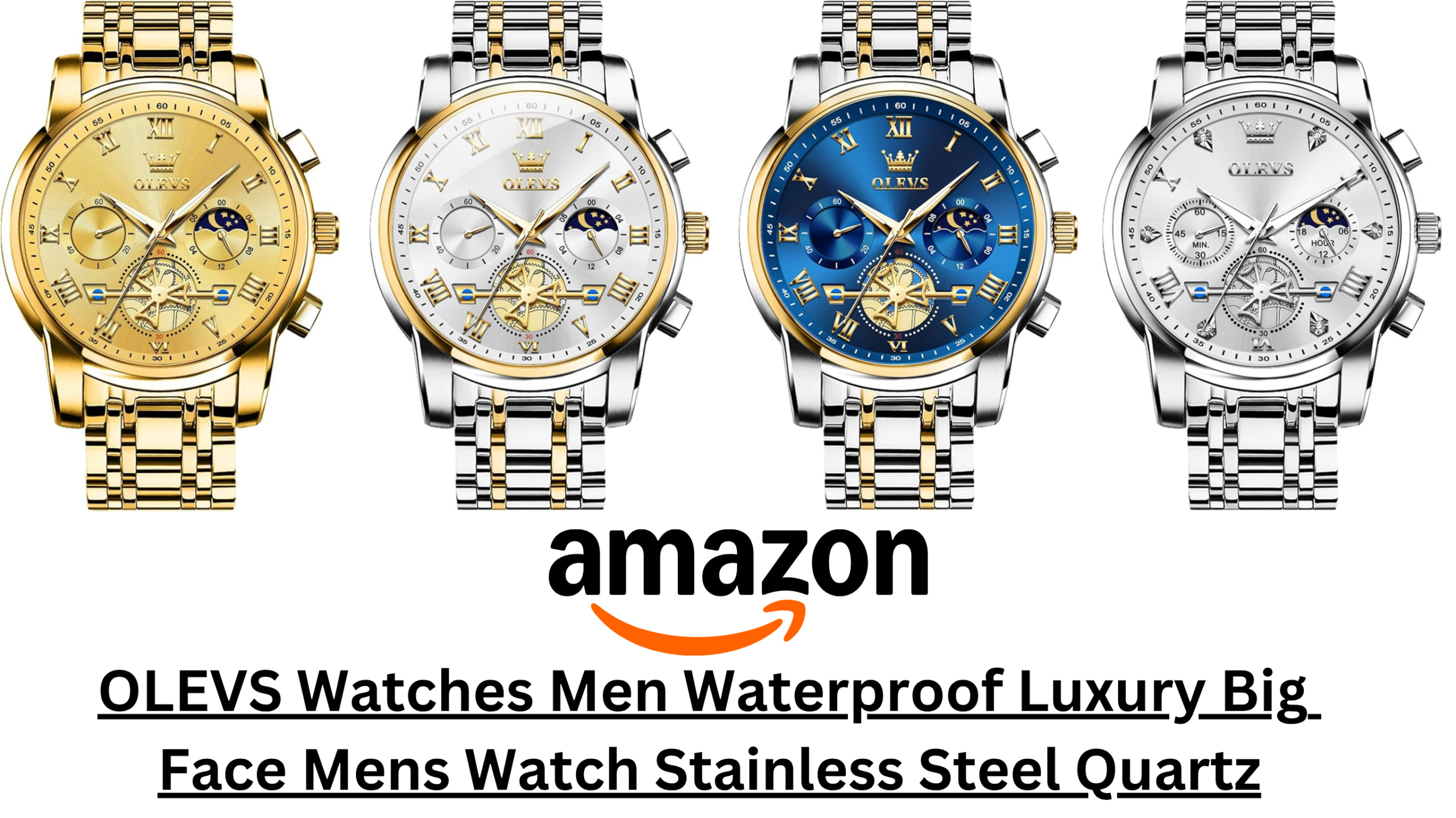 OLEVS Stainless Steel Waterproof Chronograph Watch with luxury-inspired design and stainless steel bracelet