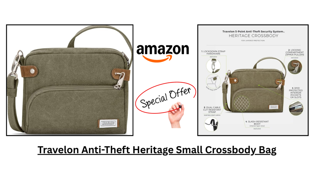 Travelon Anti-Theft Heritage Small Crossbody Bag with secure compartments and adjustable strap for travel and everyday use