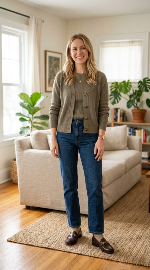 Cardigan Set with Straight Leg Jeans