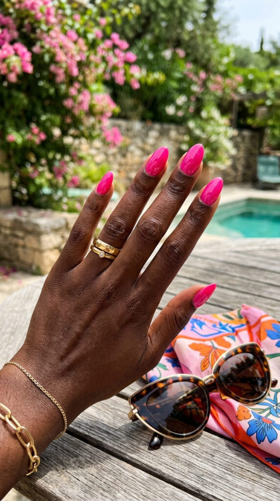 Hot Pink Glossy Nails