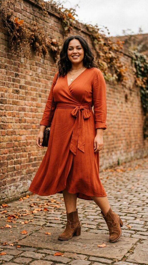 Midi Wrap Dress with Ankle Boots