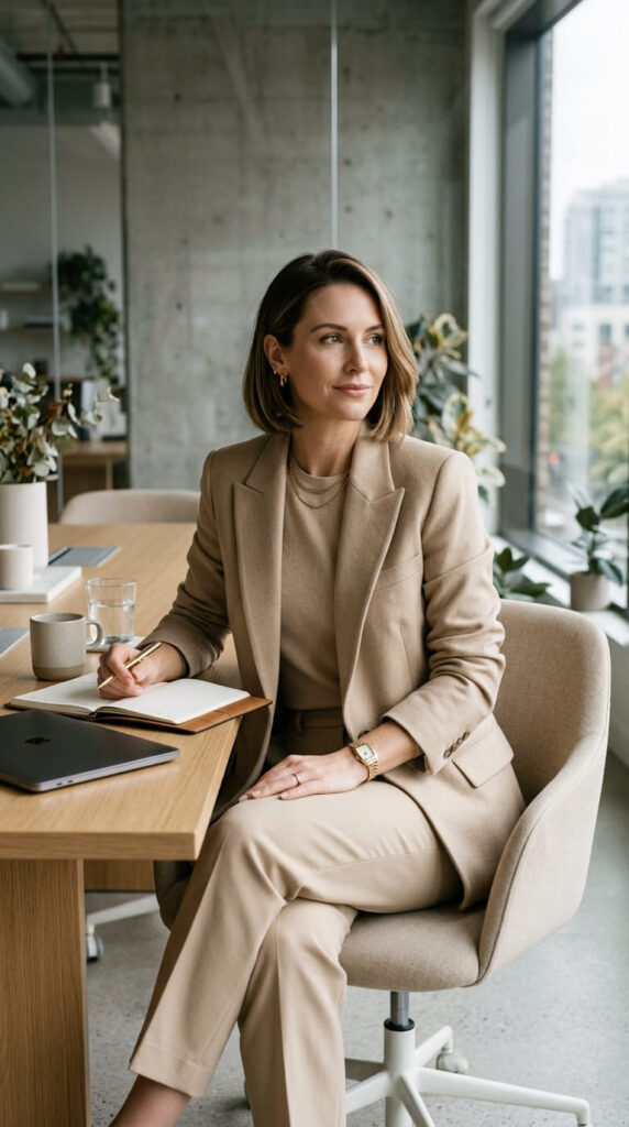 Monochrome Beige Ensemble For Interview