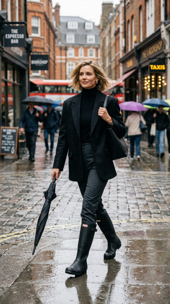 Oversized Blazer With Turtleneck and Knee-High Boots
