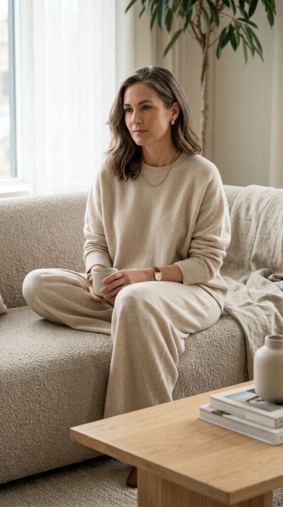 Quiet Luxury Cashmere Sweater with Wide Leg Trousers