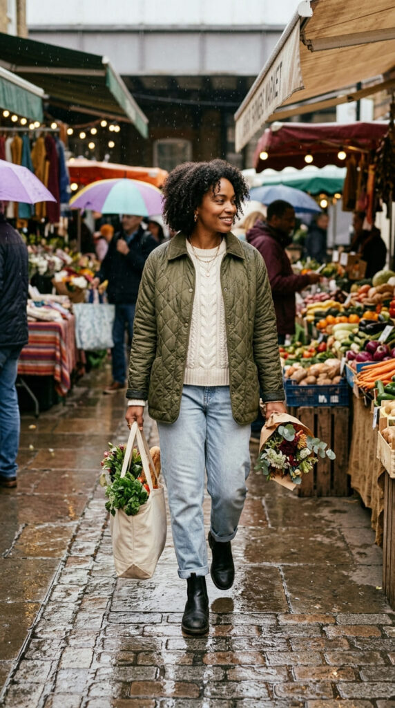 Quilted Barn Jacket With Boyfriend Jeans and Chelsea Boots