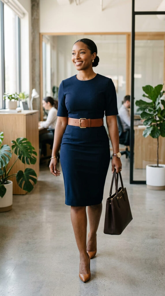 Sheath Dress with Belt for Hourglass Figure