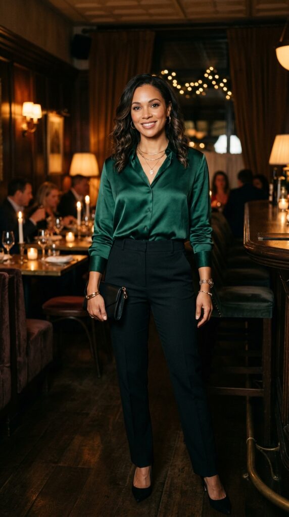 Silk Blouse with Tailored Pants for Date Night