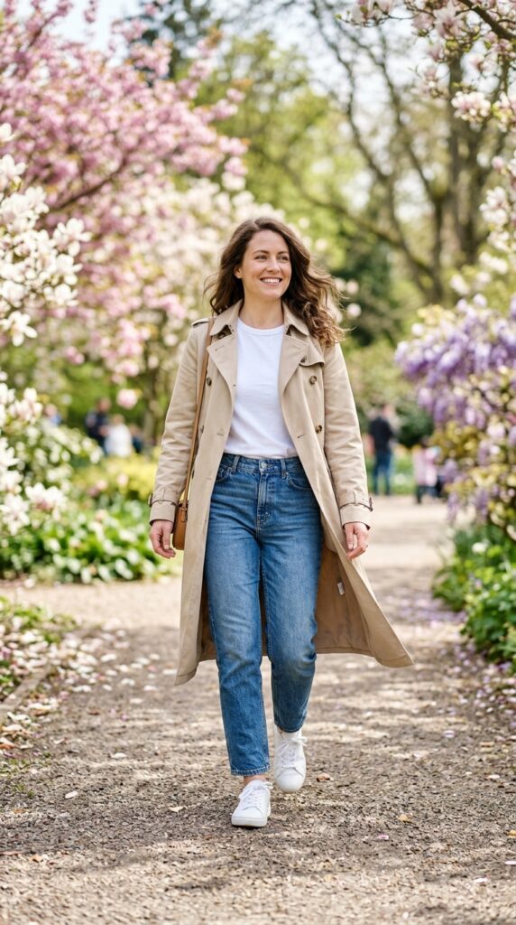 Trench Coat with Refreshed Straight Leg Jeans for Spring