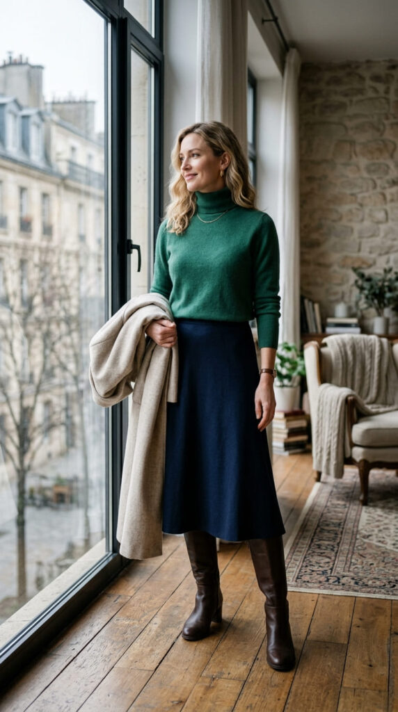 Turtleneck with Midi Skirt