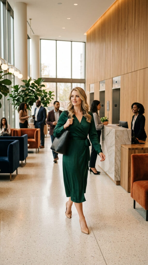 Wrap Dress With Pointed-Toe Pumps For Interview